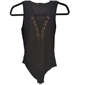 Ally Fashion | Tops | Ally Black Lace Up Front Bodysuit In Size | Poshmark